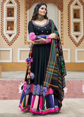 3 Pc Black Viscose Semi Stitched Lehenga Set