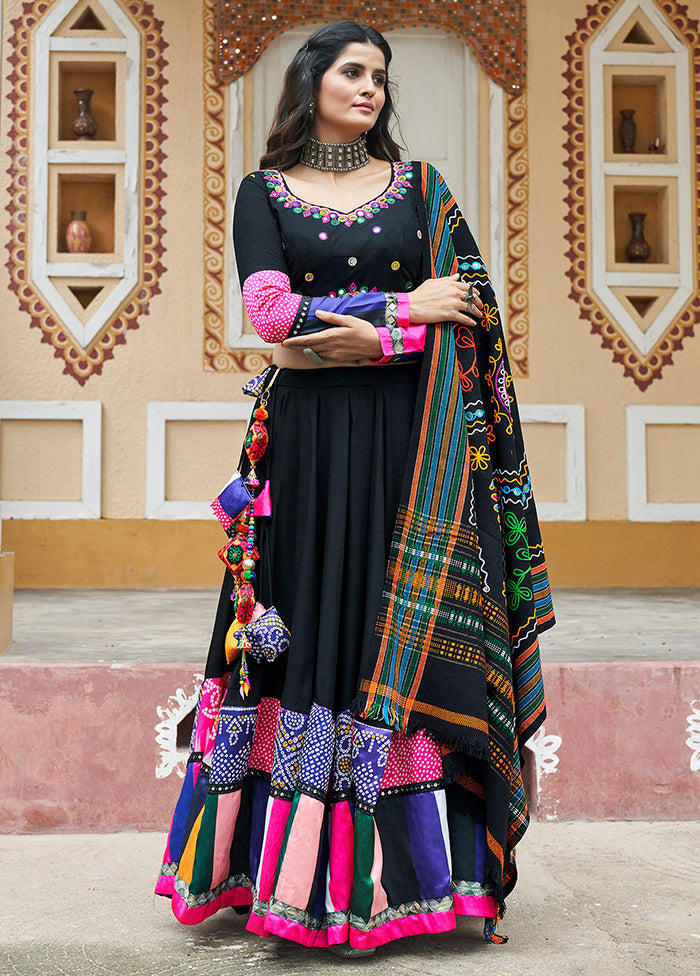 3 Pc Black Viscose Semi Stitched Lehenga Set