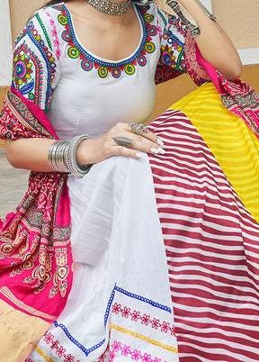 3 Pc White Cotton Semi Stitched Lehenga Set