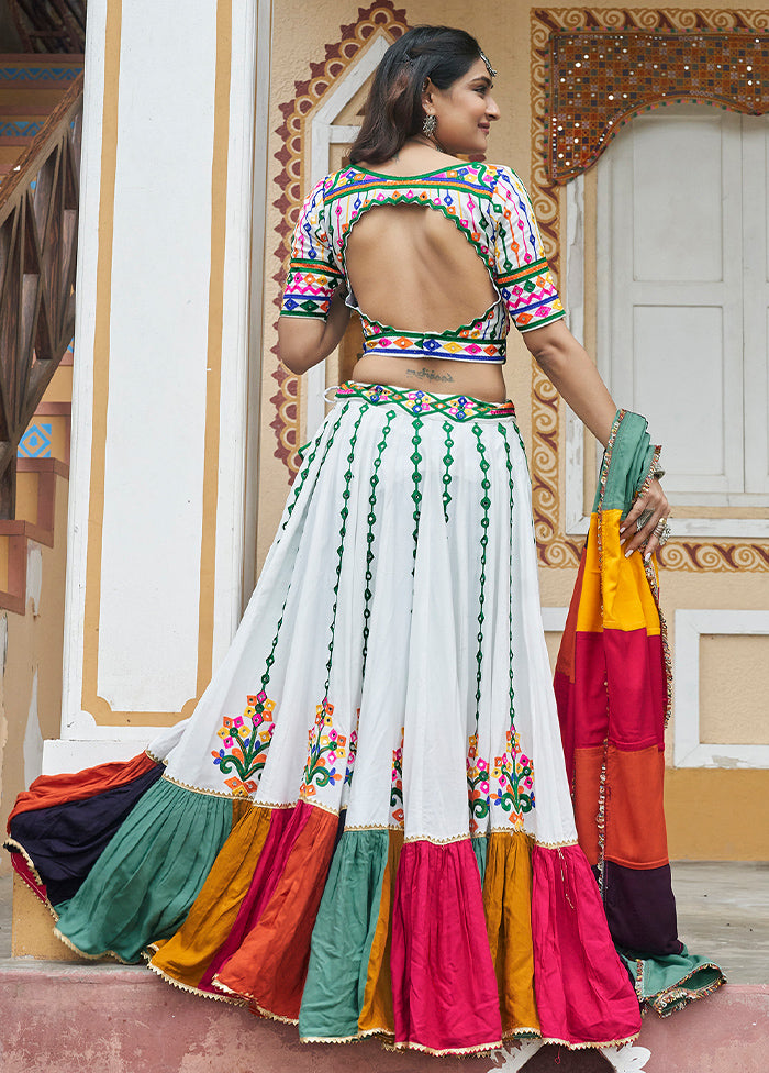 3 Pc White Viscose Semi Stitched Lehenga Set