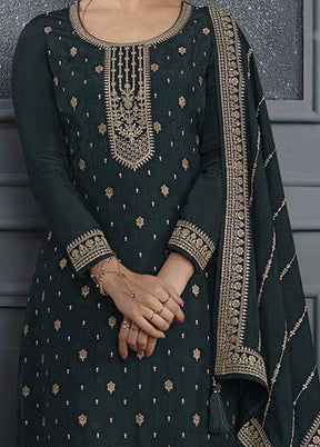 3 Pc Grey Semi Stitched Silk Suit Set