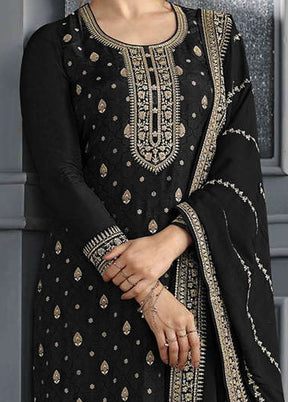 3 Pc Black Semi Stitched Silk Suit Set