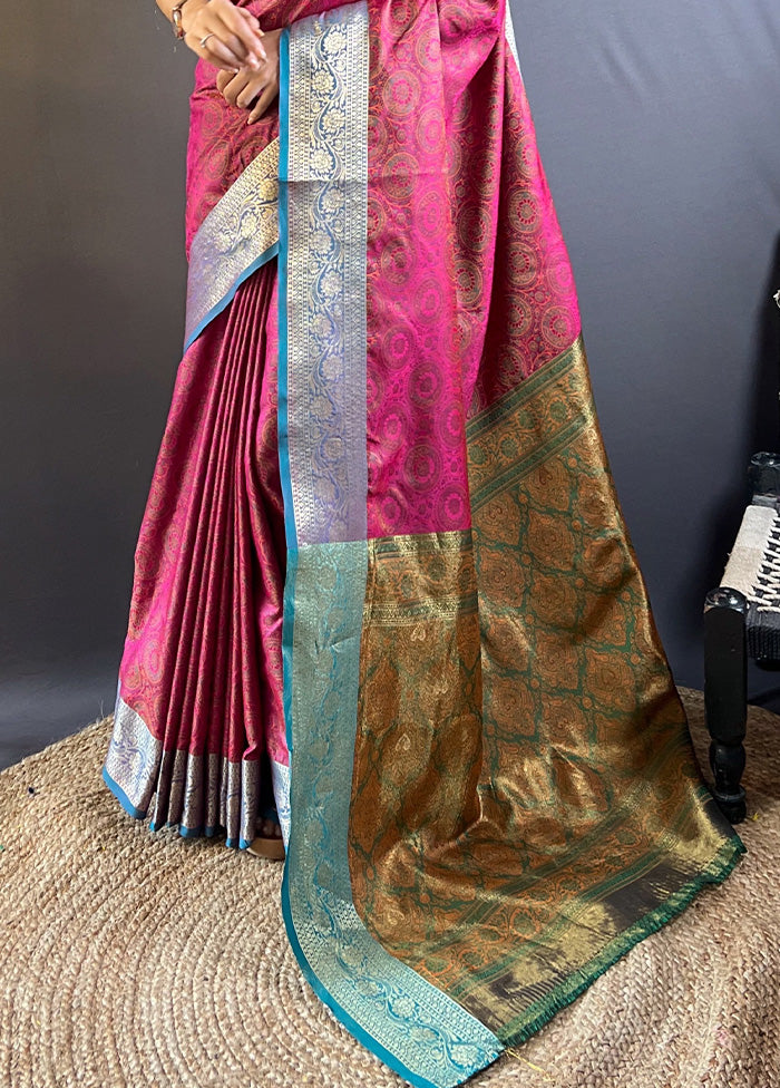 Pink Dupion Silk Saree With Blouse Piece