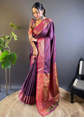 Violet Dupion Silk Saree With Blouse Piece