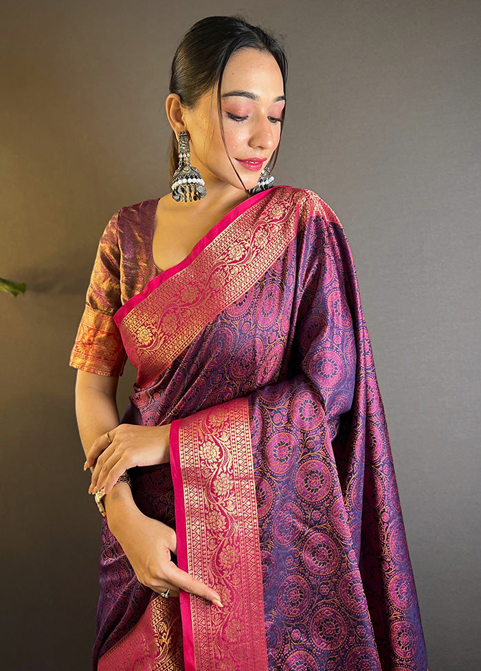 Violet Dupion Silk Saree With Blouse Piece