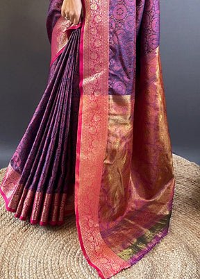 Violet Dupion Silk Saree With Blouse Piece