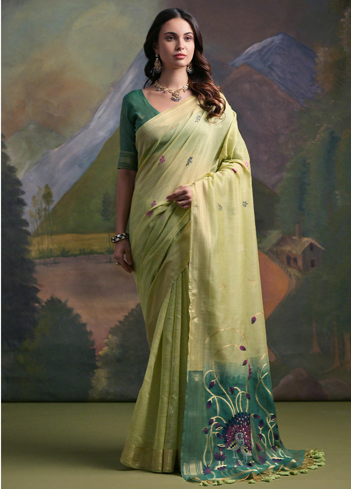 Pista Green Dupion Silk Saree With Blouse Piece