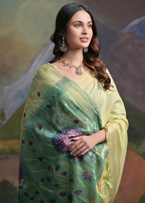 Pista Green Dupion Silk Saree With Blouse Piece