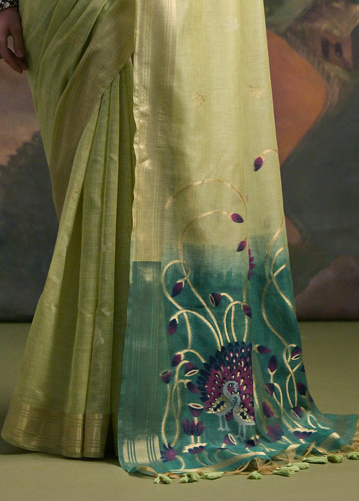 Pista Green Dupion Silk Saree With Blouse Piece