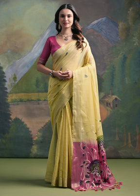 Yellow Dupion Silk Saree With Blouse Piece