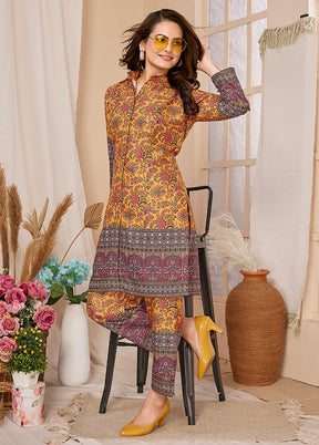 2 Pc Mustard Readymade Rayon Kurti Set