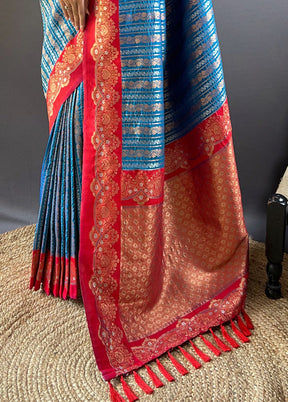 Blue Dupion Silk Saree With Blouse Piece