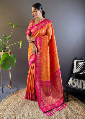 Orange Dupion Silk Saree With Blouse Piece