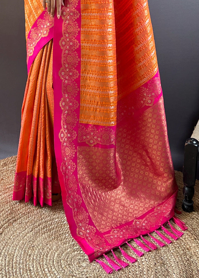 Orange Dupion Silk Saree With Blouse Piece