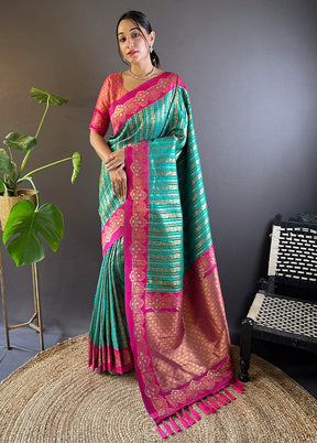 Green Dupion Silk Saree With Blouse Piece