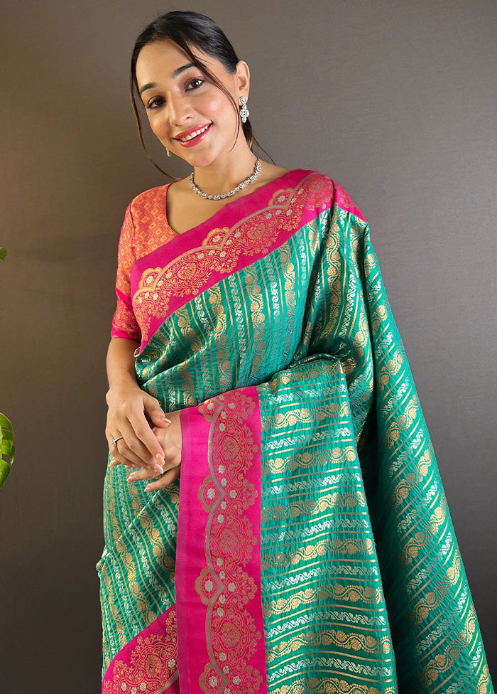 Green Dupion Silk Saree With Blouse Piece