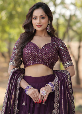 3 Pc Purple Georgette Semi Stitched Lehenga Set