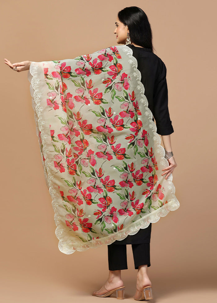 Cream Organza Embroidered Work Dupatta