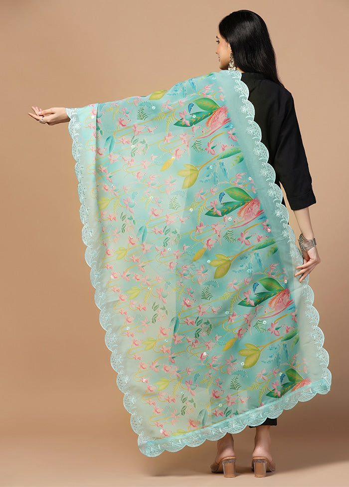 Blue Organza Embroidered Work Dupatta