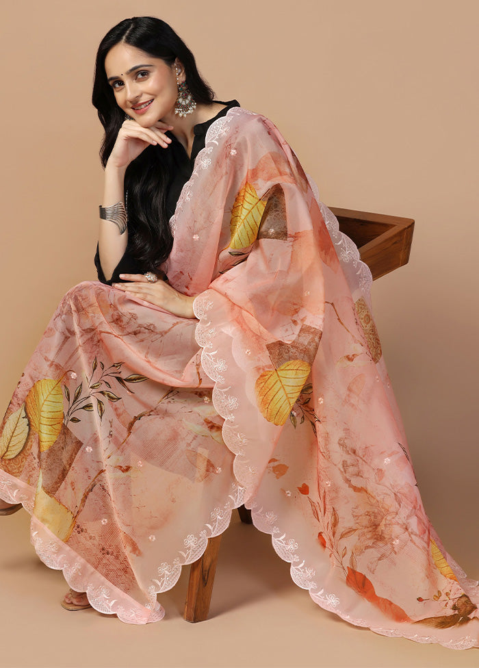 Peach Organza Embroidered Work Dupatta