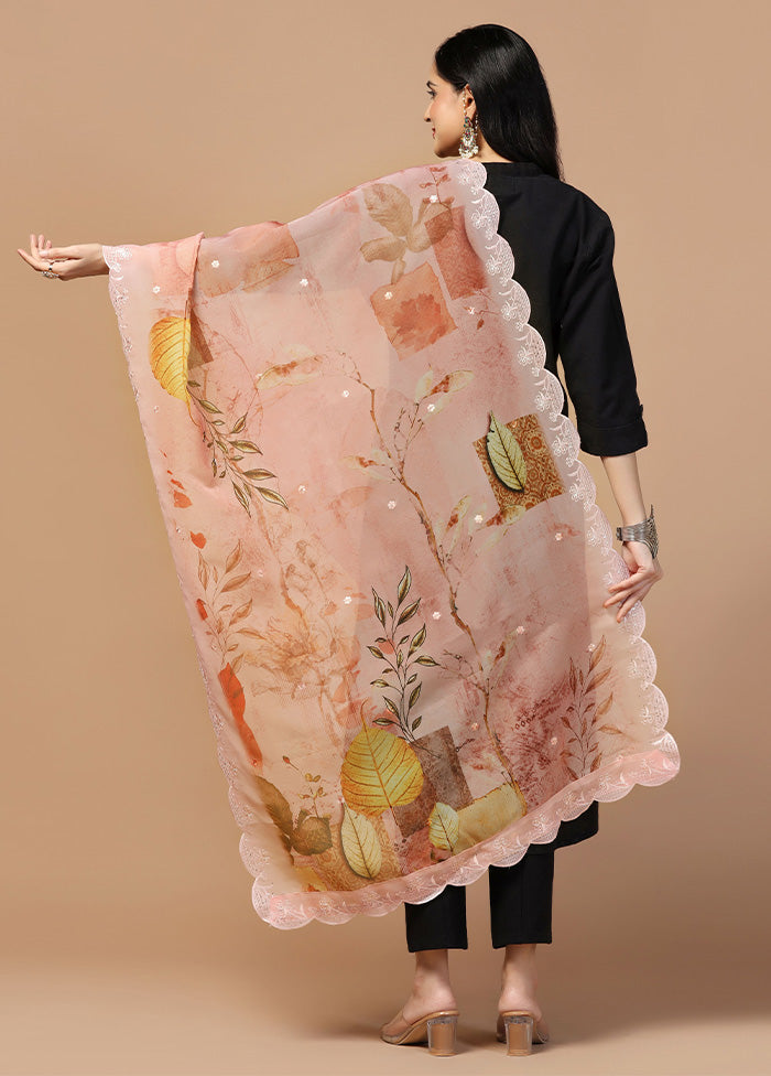 Peach Organza Embroidered Work Dupatta