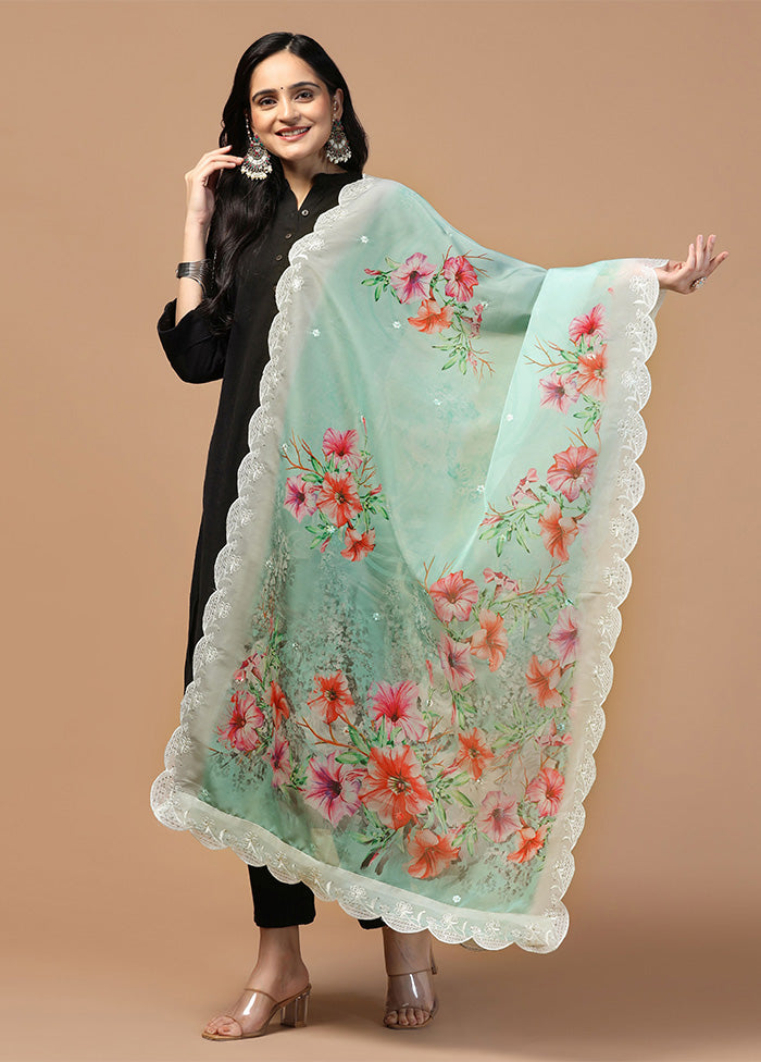 Green Organza Embroidered Work Dupatta