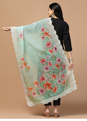 Green Organza Embroidered Work Dupatta