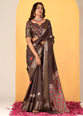 Coffee Dupion Silk Saree With Blouse Piece