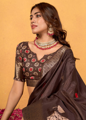 Coffee Dupion Silk Saree With Blouse Piece