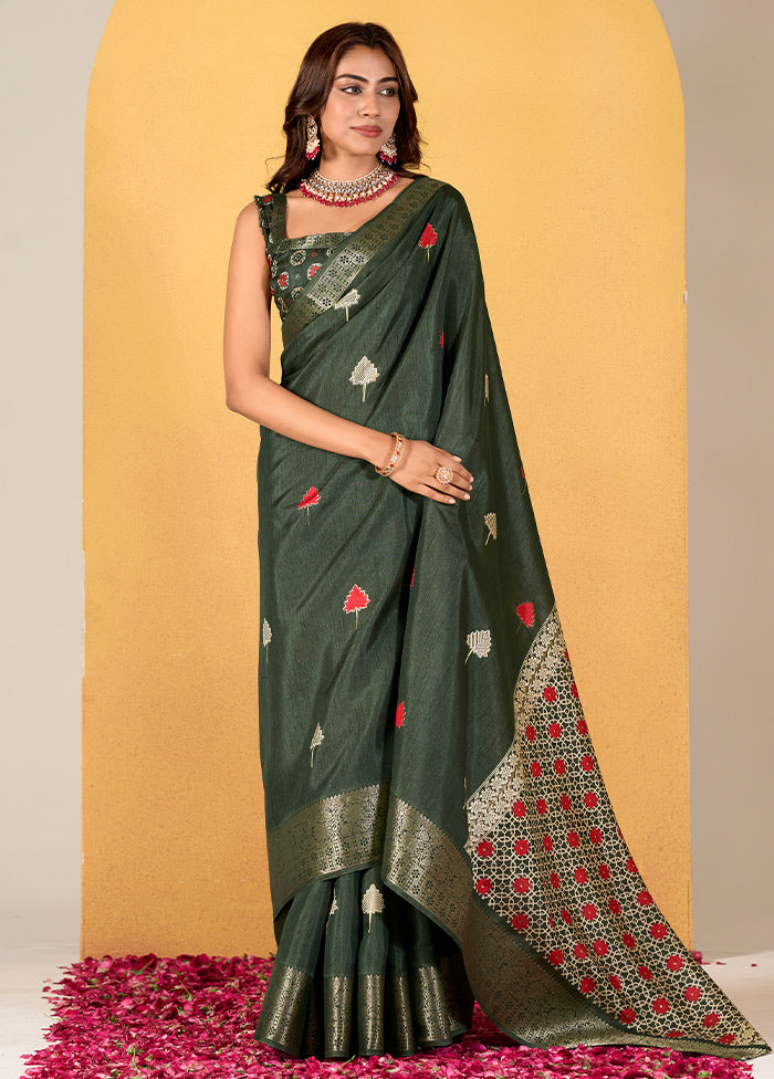 Green Dupion Silk Saree With Blouse Piece