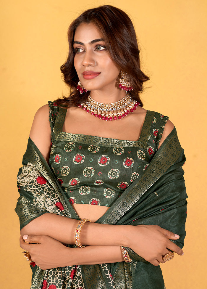 Green Dupion Silk Saree With Blouse Piece