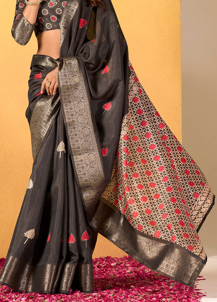 Grey Dupion Silk Saree With Blouse Piece