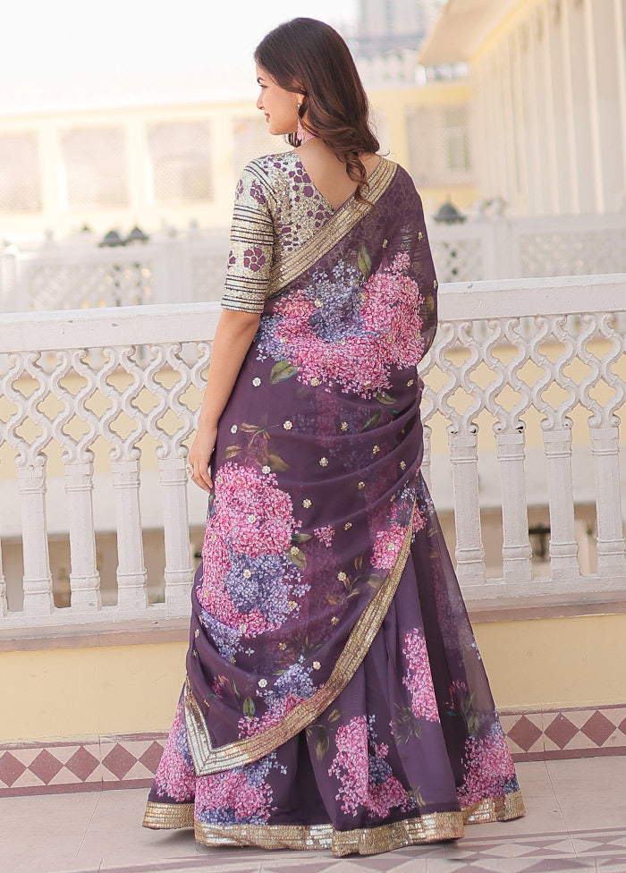 3 Pc Purple Silk Semi Stitched Lehenga Set