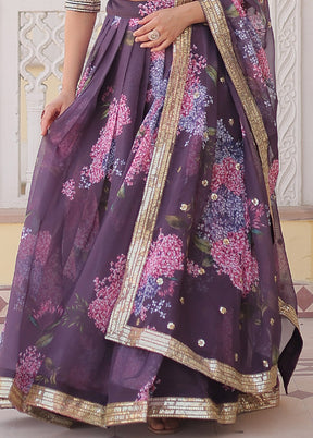 3 Pc Purple Silk Semi Stitched Lehenga Set