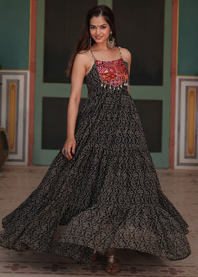 Black Readymade Georgette Long Indian Dress