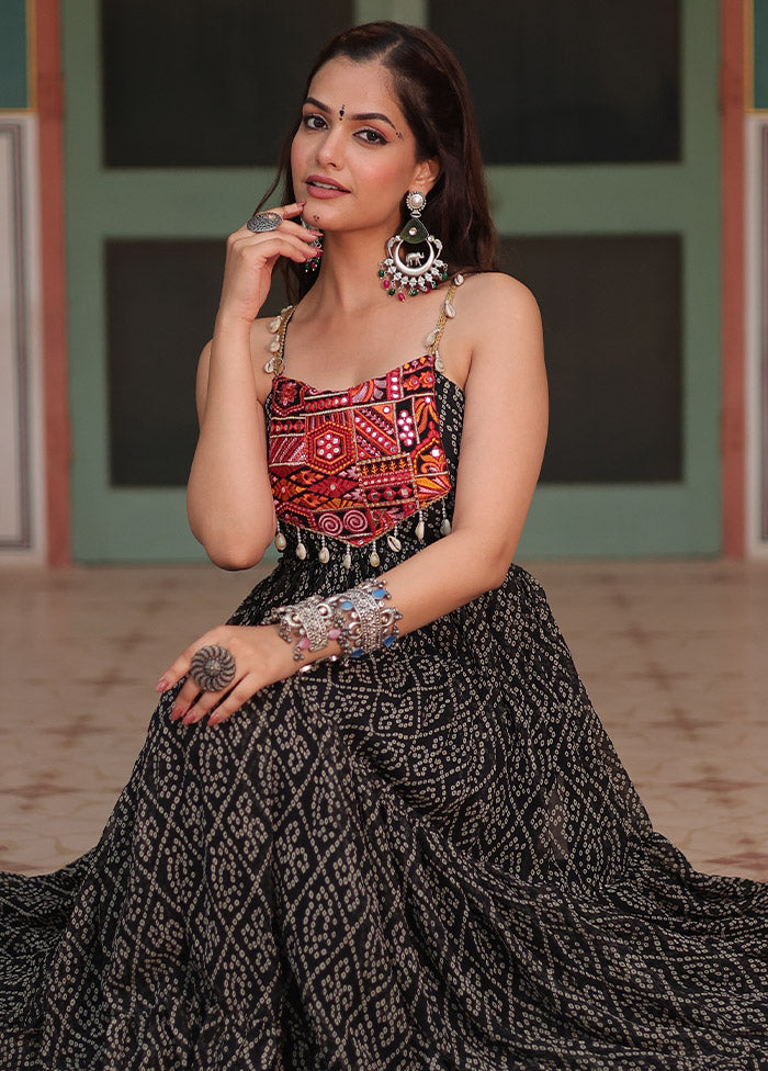 Black Readymade Georgette Long Indian Dress