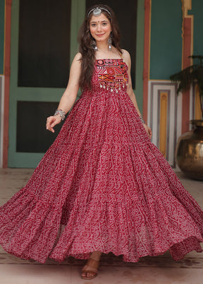 Maroon Readymade Georgette Long Indian Dress