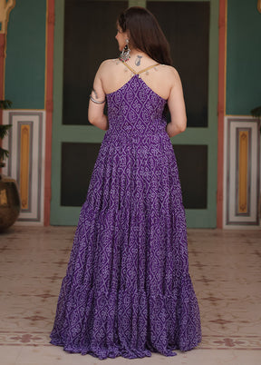 Purple Readymade Georgette Long Indian Dress