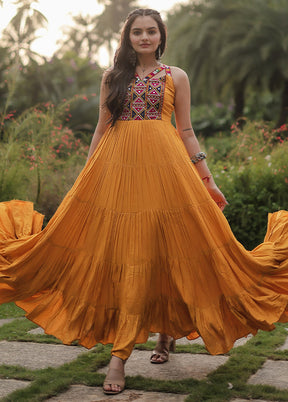 Yellow Readymade Rayon Long Indian Dress