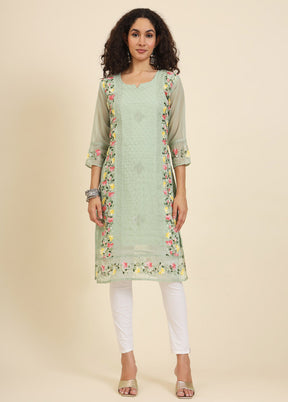 Pista Green Readymade Georgette Kurti