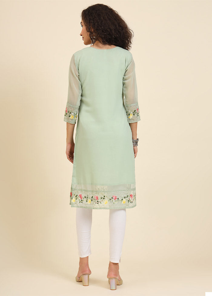 Pista Green Readymade Georgette Kurti