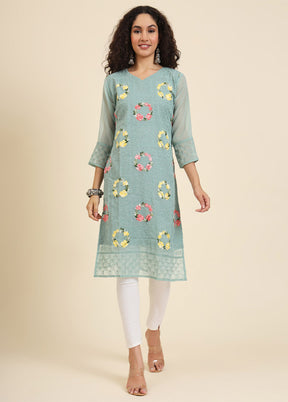 Pista Green Readymade Georgette Kurti