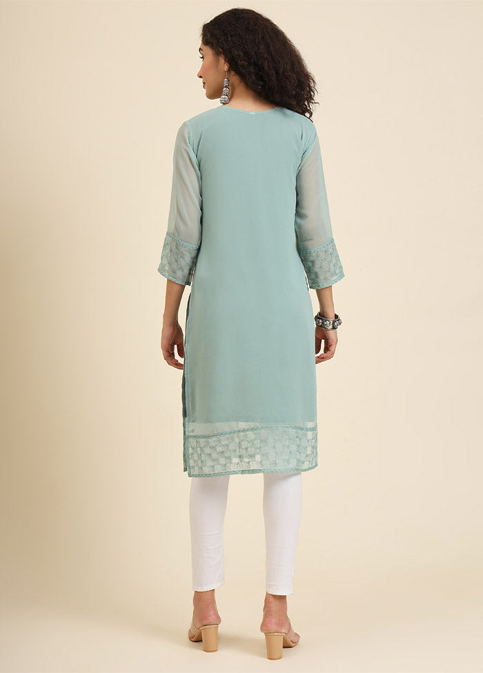 Pista Green Readymade Georgette Kurti