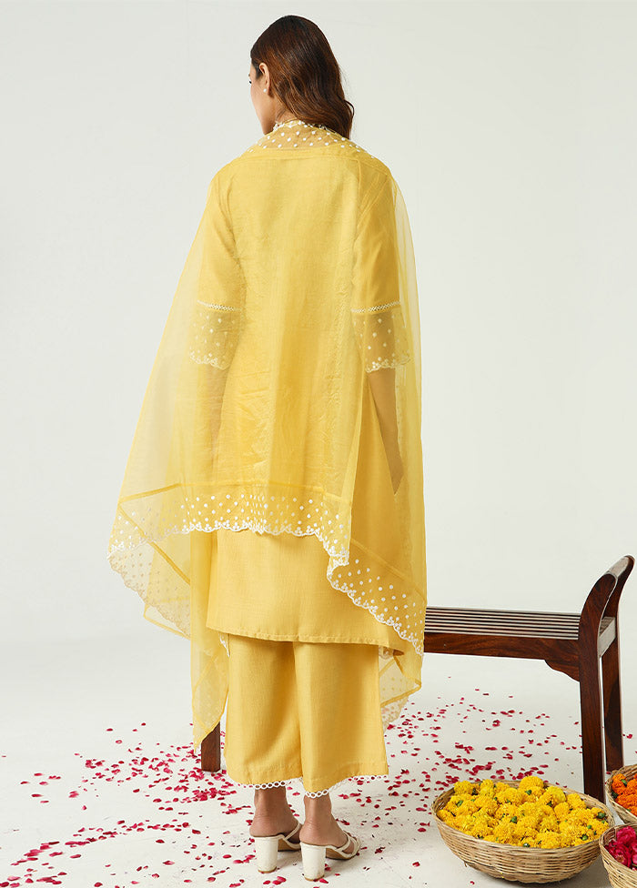 3 Pc Yellow Readymade Silk Suit Set