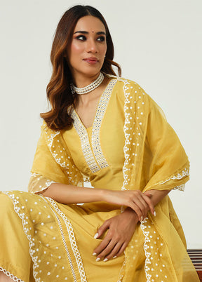 3 Pc Yellow Readymade Silk Suit Set