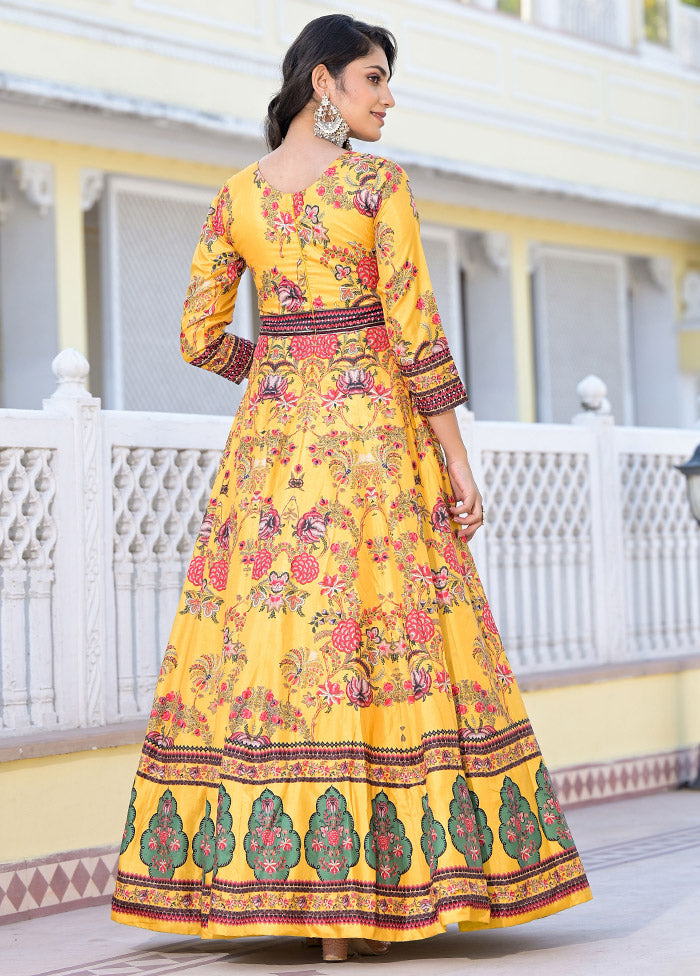 Yellow Readymade Silk Indian Dress