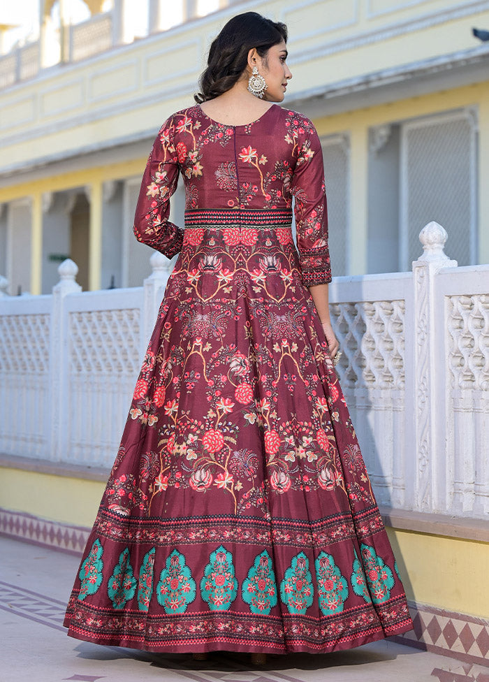 Burgundy Readymade Silk Indian Dress