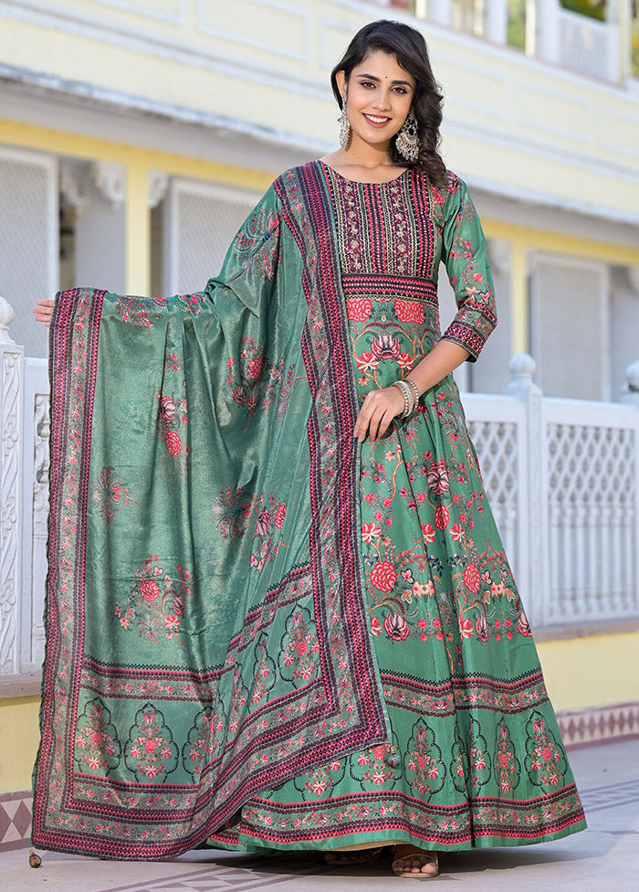 Green Readymade Silk Indian Dress