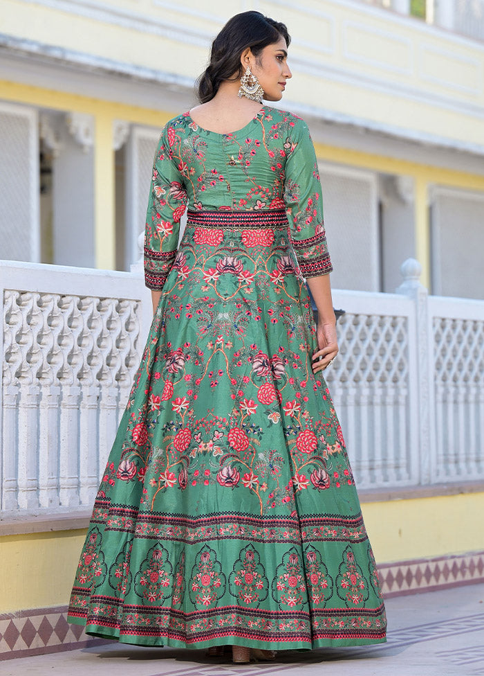 Green Readymade Silk Indian Dress