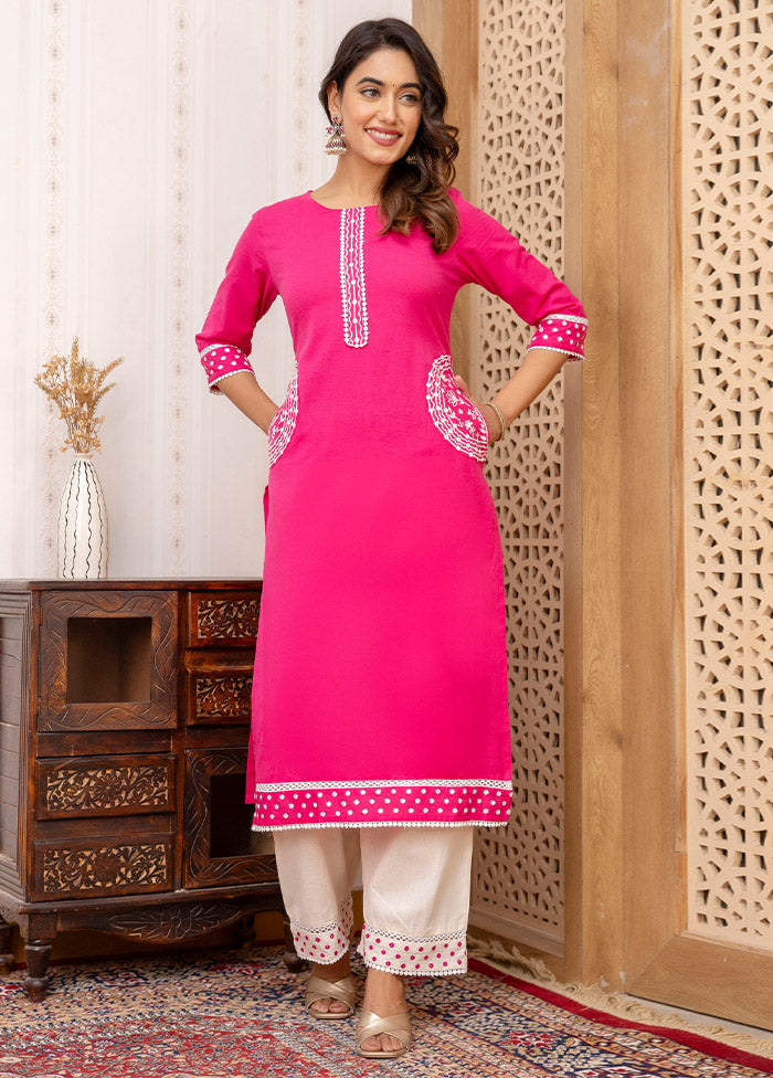 2 Pc Pink Readymade Cotton Kurti Set